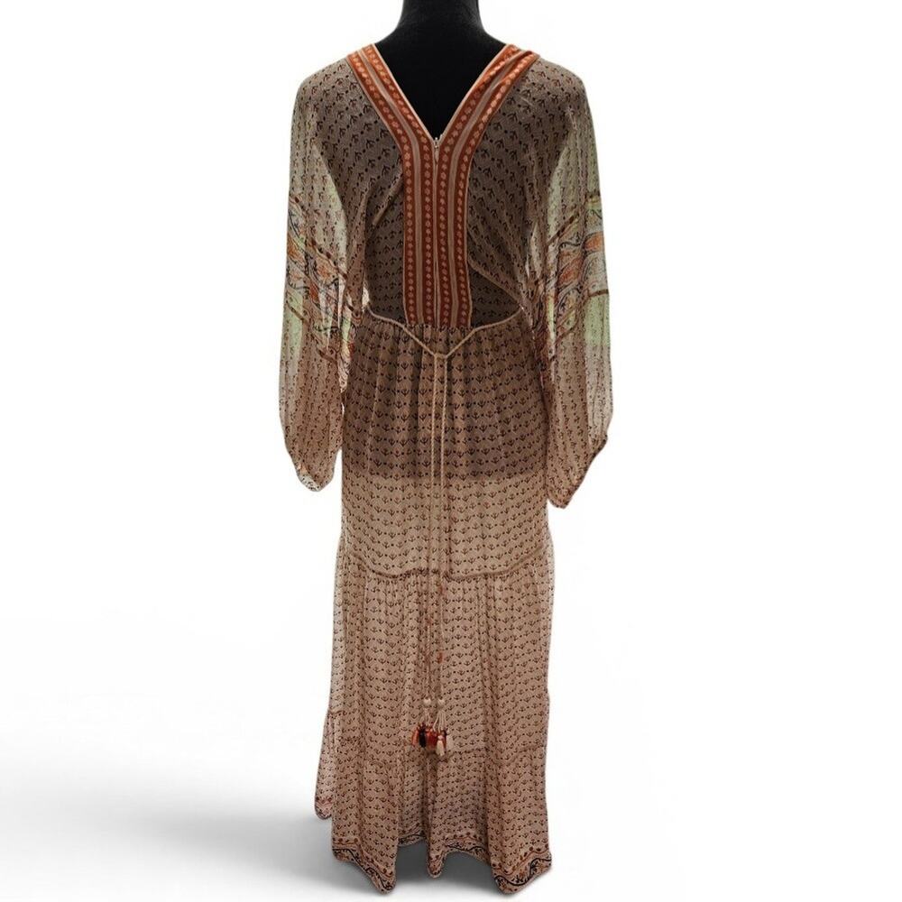 Ulla Johnson Silk Chiffon Floral Peach V-Neck Bohemian Maxi Dress Size 2 - Picture 2 of 8